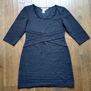 MAX STUDIO Sweater Dress Fitted Above the Knee Grey Black 3/4 Sleeve Rayon Blend